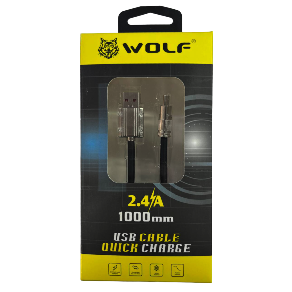 Кабель WOLF (USB-MicoUSB) "1000mm" плотный силикон (Чёрный)