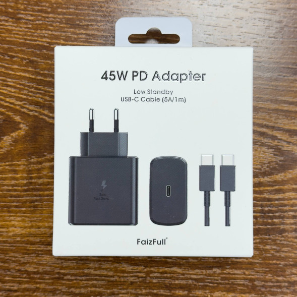 СЗУ блок+кабель FaizFull FC236 C-C BLACK 45W поддержка очень быстрой зарядки