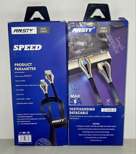 Кабель Ansty "1000mm" microUSB 5A (S-048-A)