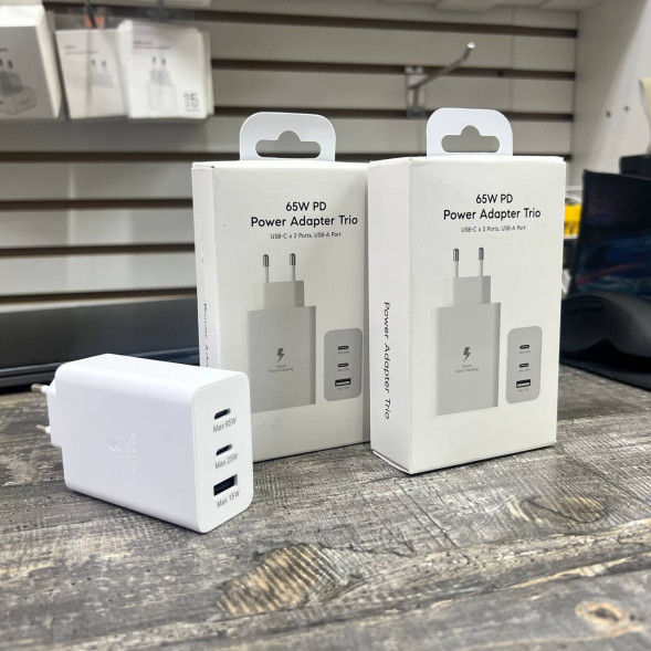 Блок питания 65W (1-ин Type-C 65W) (1-ин Type-c 25W) (1-ин USB 15W) (Белый)